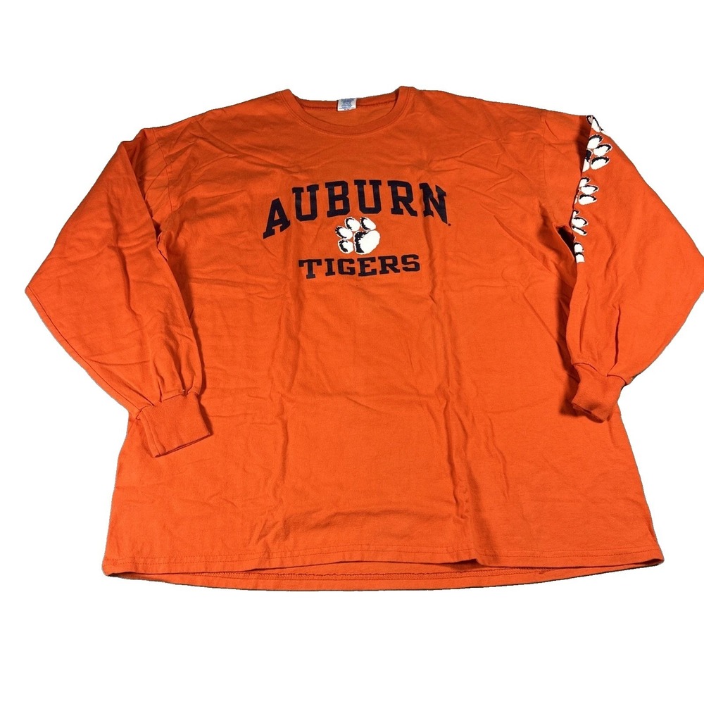 VTG Auburn Tigers T Shirt Russell Athletic Long Sleeve Men XL Orange Football